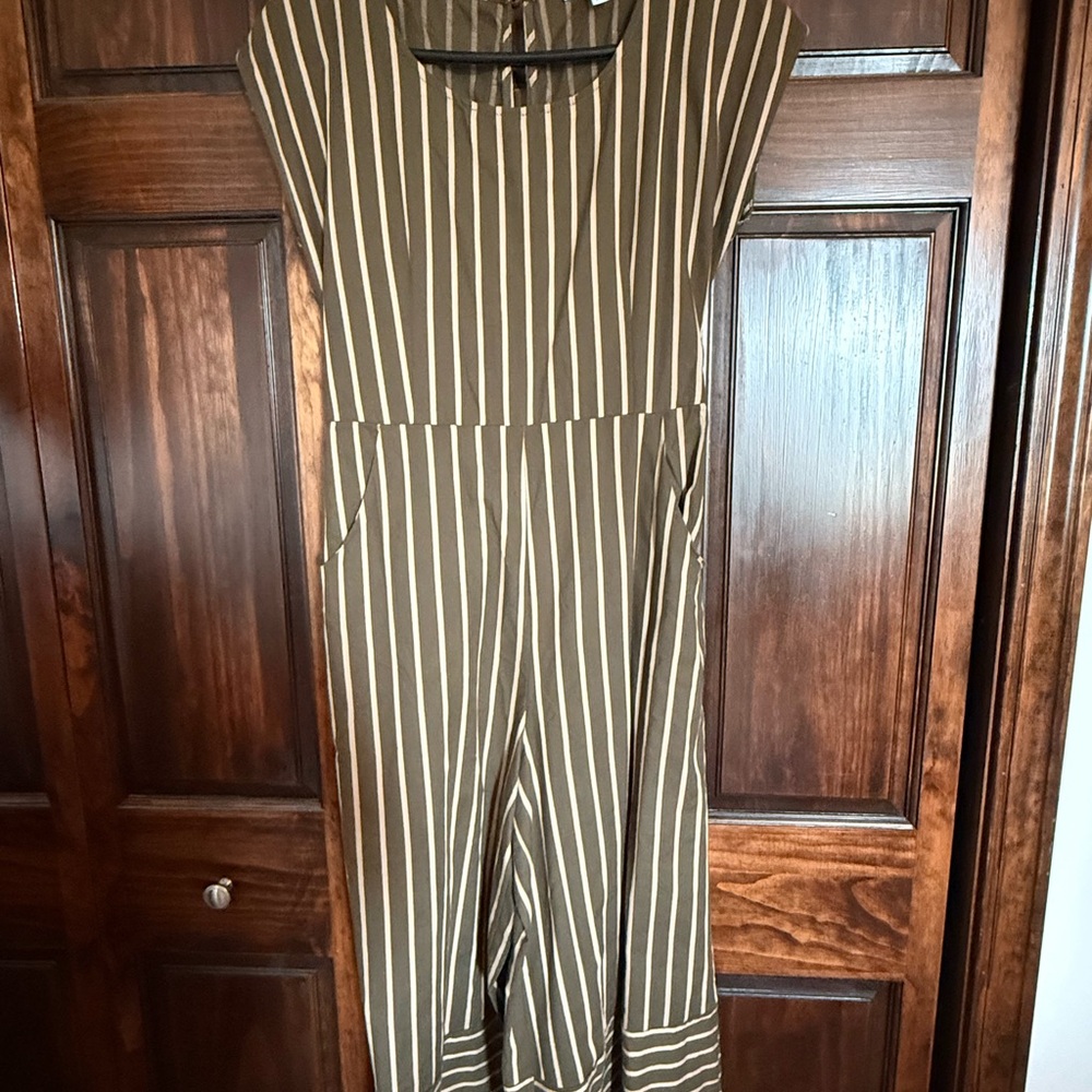 She + Sky Olive Striped Jumpsuit